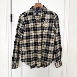 Ralph Lauren Women's Plaid Cotton Wool  Shirt w/ Beaded Crest Flannel